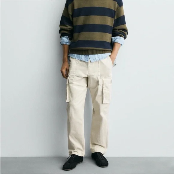 NWT Zara Men's Beige Cargo Pants size 32 - Picture 1 of 6